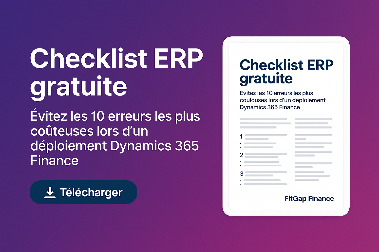 Aperçu de la checklist ERP gratuite FitGap Finance