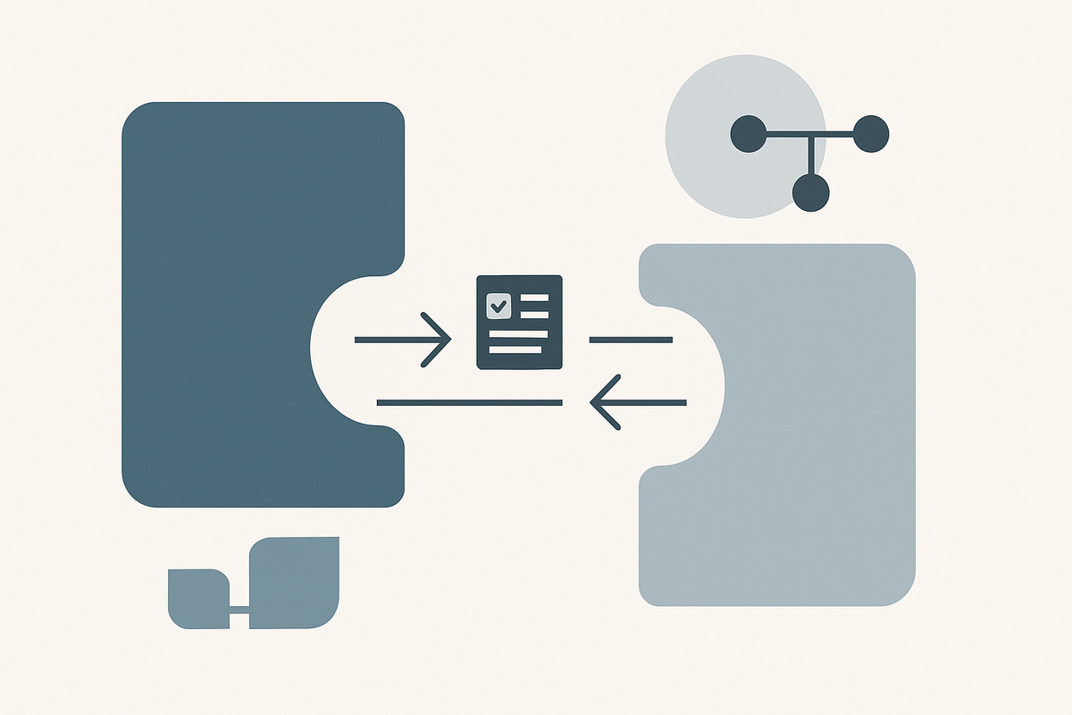 Illustration moderne et épurée en vue à plat représentant la collaboration entre un client et un partenaire d’implantation ERP.